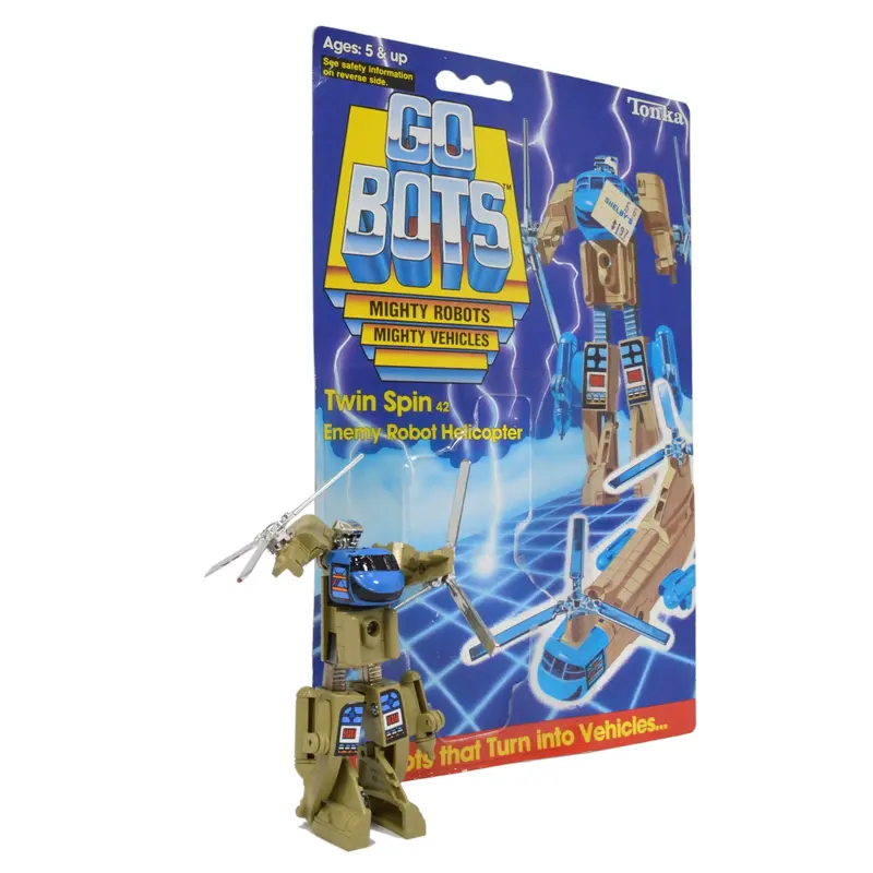 Vintage 1983 Tonka GoBots Twin Spin #42 Enemy Helicopter Robot with Original Cardback