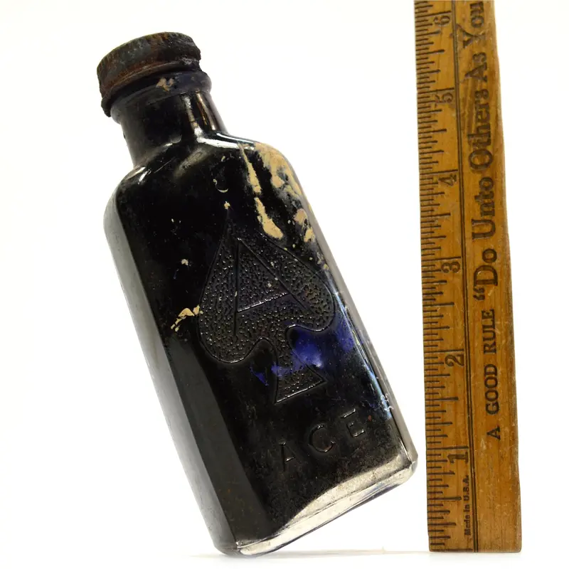 Vintage Ace of Spades Shoe Polish Bottle – 3.5 oz, Empty, with Original Cap and Surface Wear