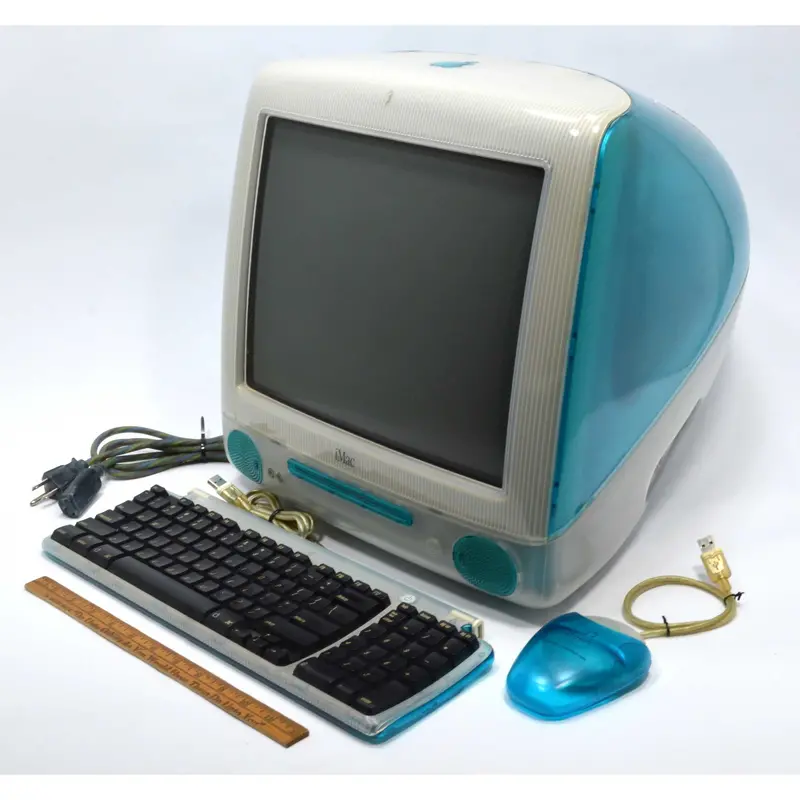 Vintage Apple iMac M5521 Blueberry – 400MHz, 512KB, 10GB HDD + Keyboard & Mouse