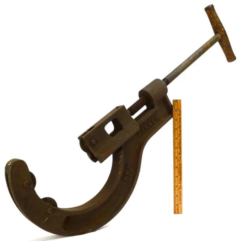 Vintage Barnes No. 5 Pipe Cutter – 34-Inch Heavy-Gauge Frame, Adjustable 3.5–7.5 Inch Tube Capacity
