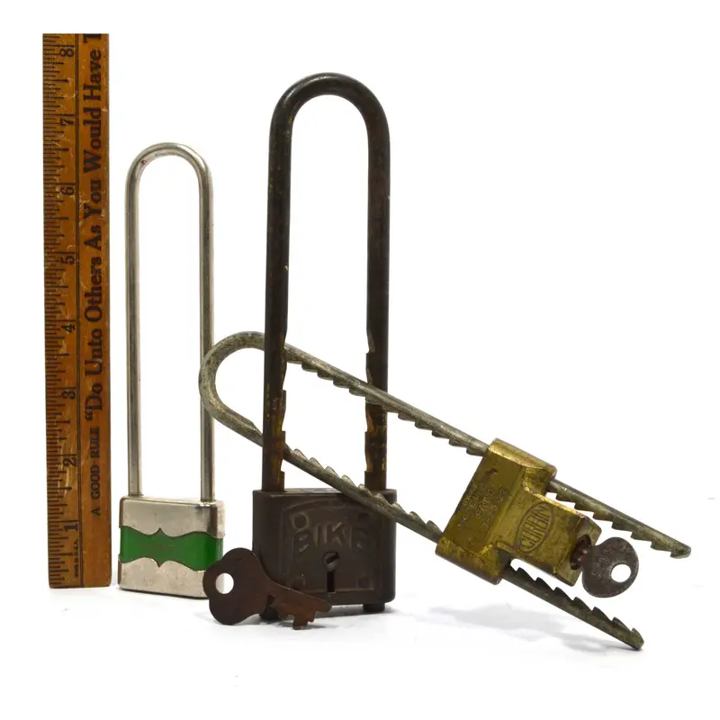 Vintage Bicycle Padlock Trio – 3 Original Corbin GlobeMaster ‘BIKE’ Locks