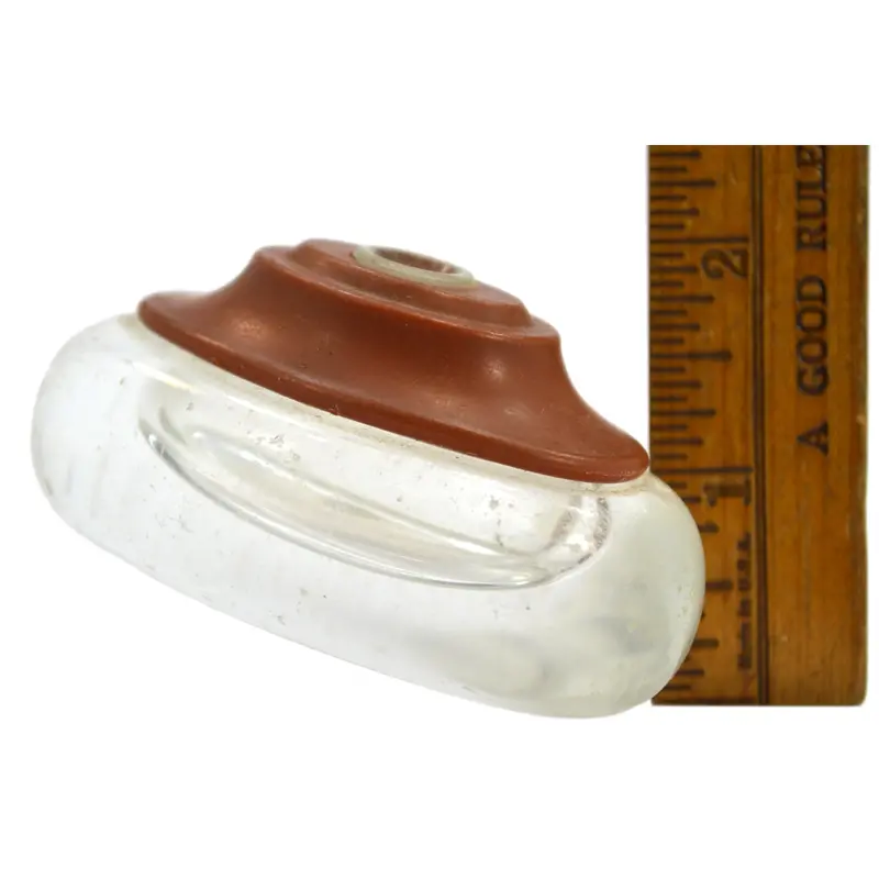 Vintage Blown Glass Inkwell – Oval Shape with Bakelite-Style Top, Nautical or Captain’s Theme