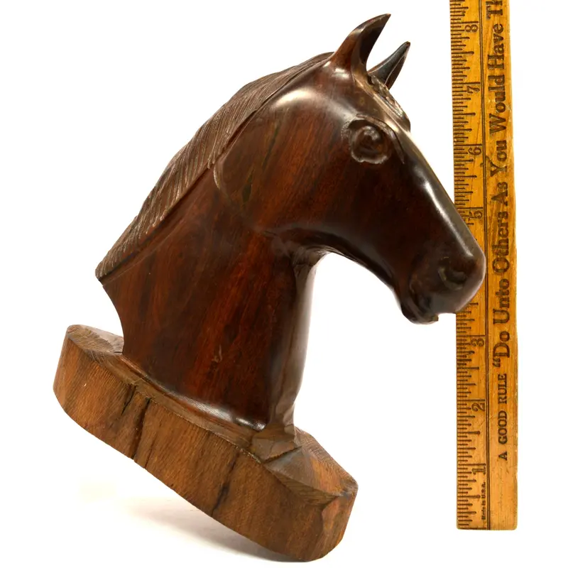Vintage Carved Horse Head Bust – Solid Lignum Vitae or Dense Hardwood, 7″ Sculpture
