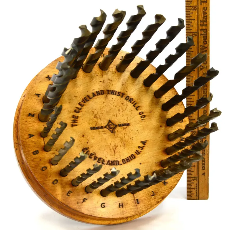 Vintage Cleveland Twist Drill Bit Set: 26 Pieces in Original Round Wooden Stand