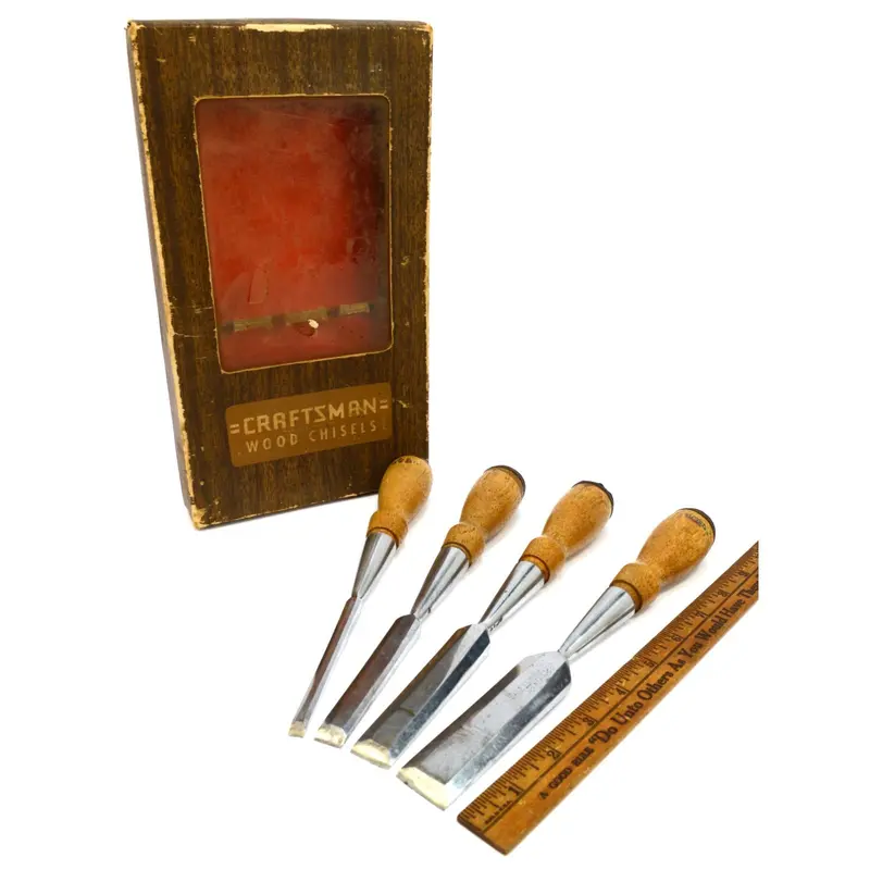 Vintage CRAFTSMAN Beveled Wood Chisel Set – 4-Piece (1/4″, 1/2″, 3/4″, 1″) with Original Box