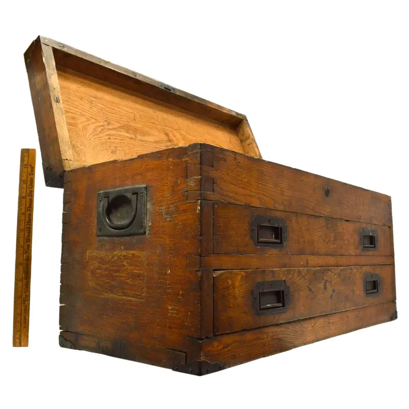 Vintage Dovetail Wood Machinist’s Chest with Brass Fittings – Two-Drawer Tool Storage Box