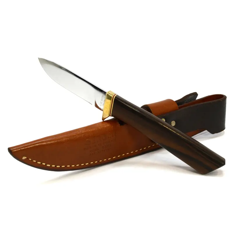 Vintage GERBER CUSTOM “MODEL C300B” KNIFE 3″ Fixed Blade WOOD HANDLE Orig Sheath