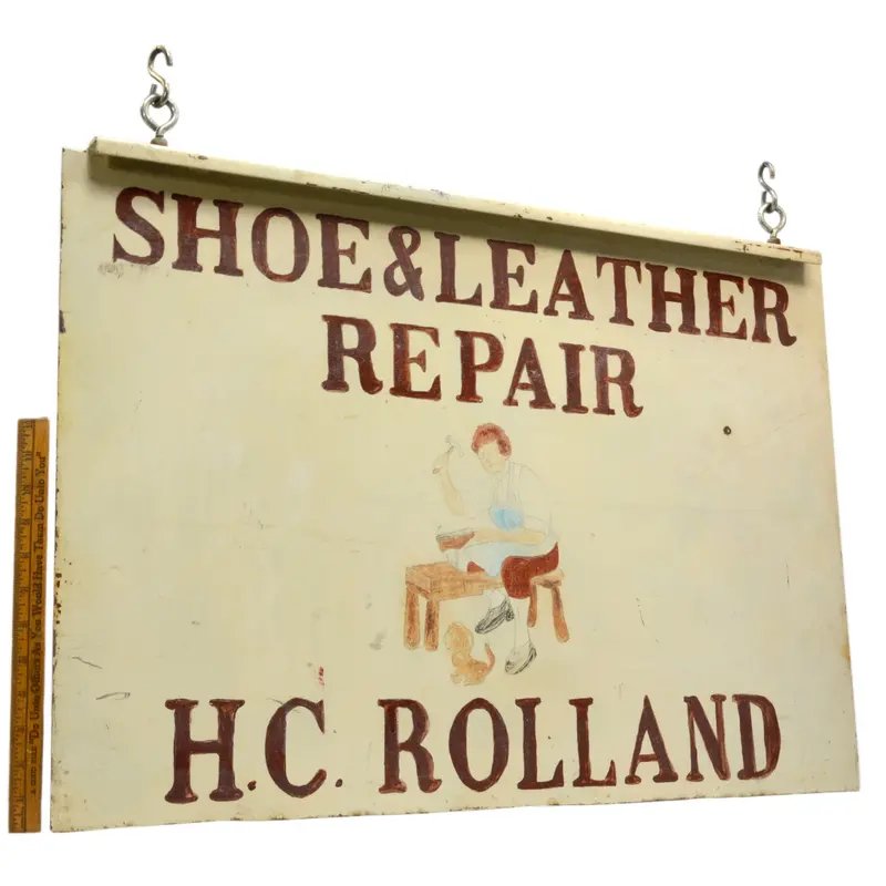 Vintage Hand-Painted Cobblers Sign: Double-Sided Steel Shoe Repair Display by H.C. Rolland