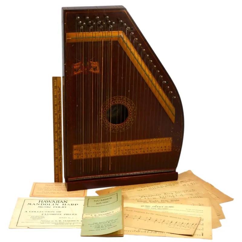 Vintage Hawaiian Mandolin Harp — A.R. Yendrick & Co. #0764, Includes Original Box and Sheet Music
