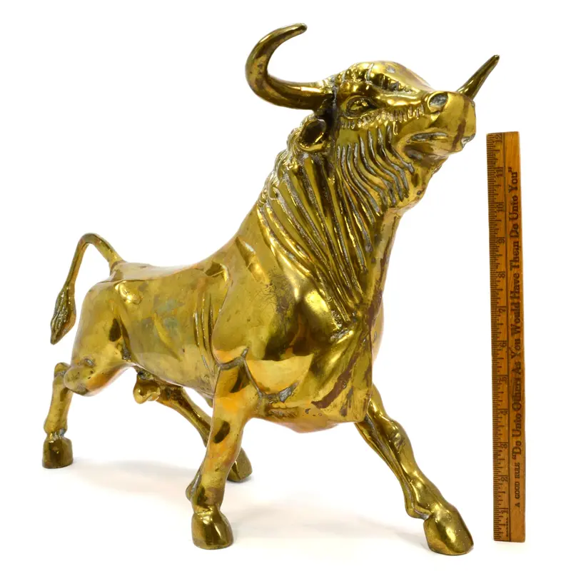 Vintage HEAVY BRASS BULL STATUE Large 21″, 24 lbs OX / OXEN FIGURINE Wall Street