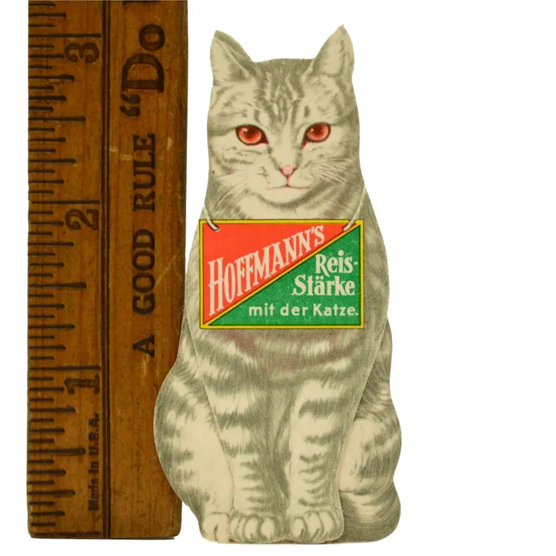 Vintage Hoffmann’s Reis-Starke Rice Starch Ad – Gray Cardboard Die-Cut Cat Display