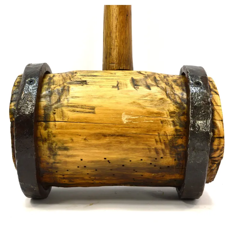 Vintage Iron-Ring-Bound Wooden Mallet – 9 lb, 30″ Sewer Post Maul for Rustic Decor