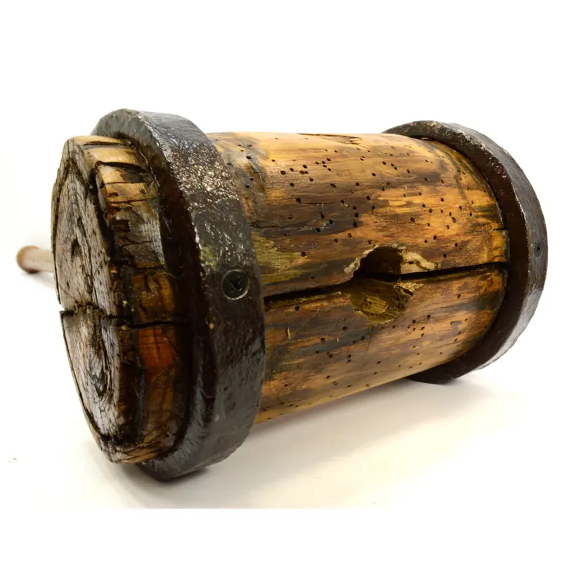 Vintage Iron-Ring-Bound Wooden Mallet – 9 lb, 30″ Sewer Post Maul for Rustic Decor