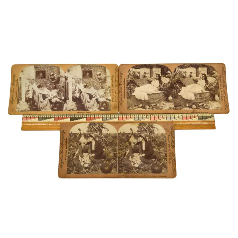 Vintage Love-Themed Stereoscope Cards – 3 Keystone View Stereo Images, Circa 1899–1900
