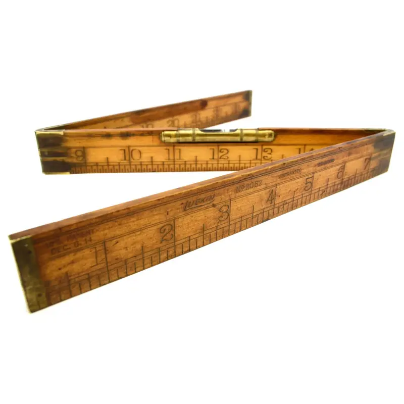 Vintage Lufkin No. 2062 24-Inch Folding Combination Rule & Level — Boxwood and Brass, 1914 Patent