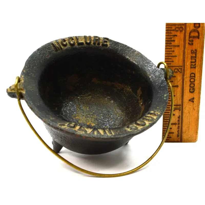 Vintage McClure Bean Soup Advertising Kettle – Miniature Cast Iron Cauldron