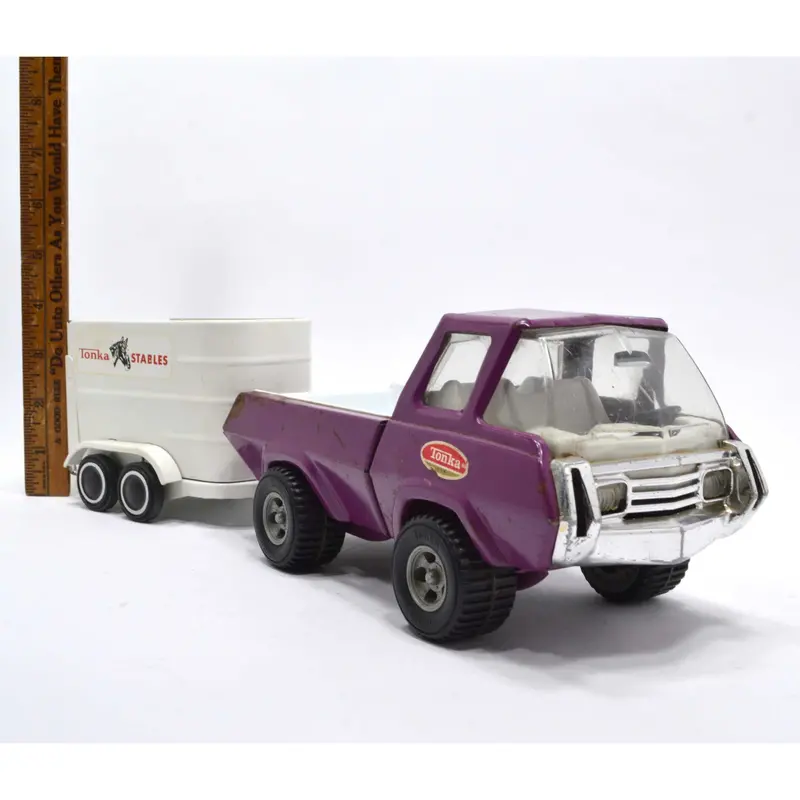 Vintage Mini Tonka Purple Pickup Truck & White Stables Horse Trailer – Pair