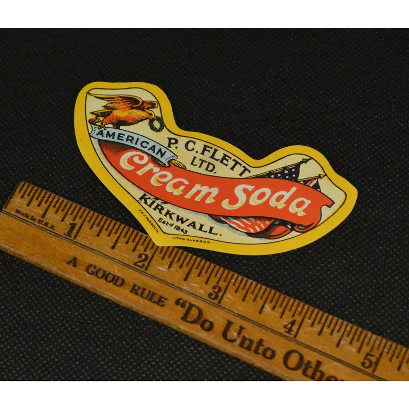 Vintage Paper Label Set: “American Cream Soda” – P.C. Flett, Kirkwall (Est. 1843)
