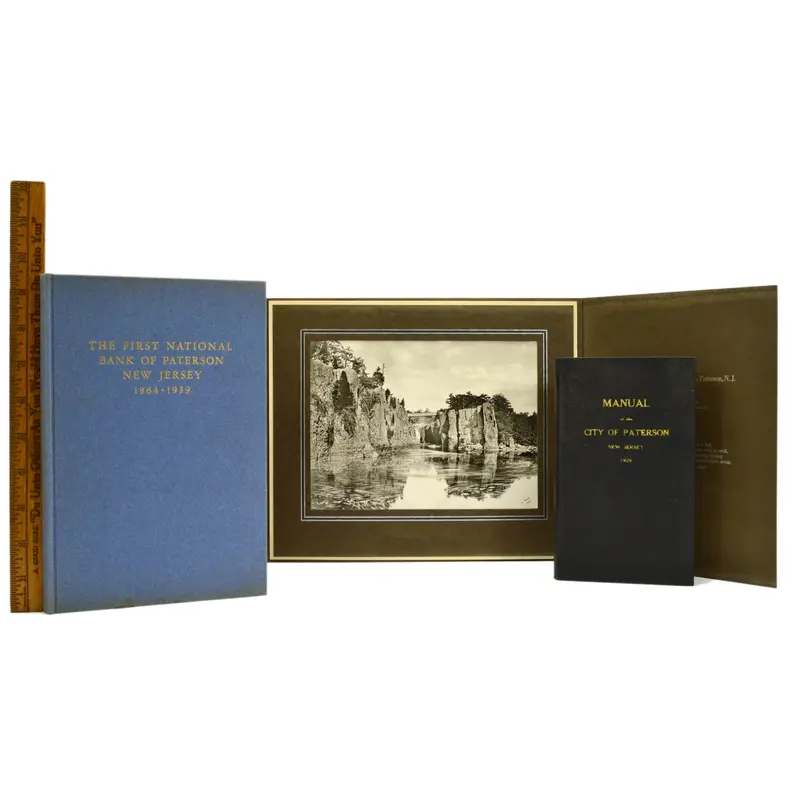 Vintage Paterson, NJ Hardcover Book Pair + Circa 1929–1939 Passaic Falls Photograph