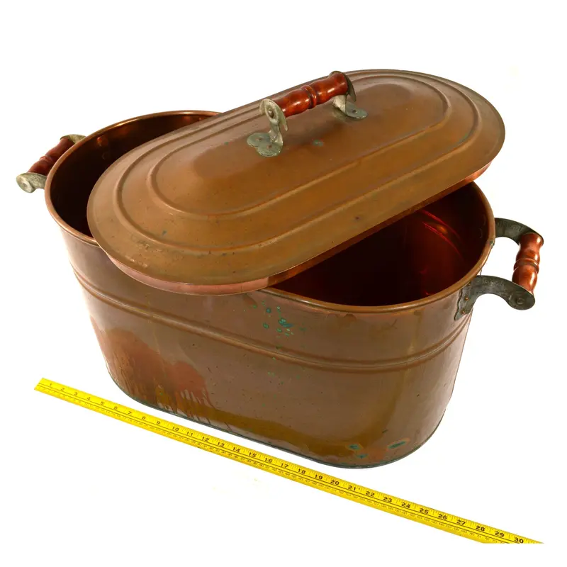 Vintage Revere Copper Roasting Tub – 14-Gallon Double-Handled Pan with Original Lid