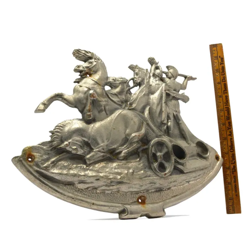 Vintage Roman Chariot Wall Art – 13″ Nickel-Plated Brass & Bronze Relief Plaque