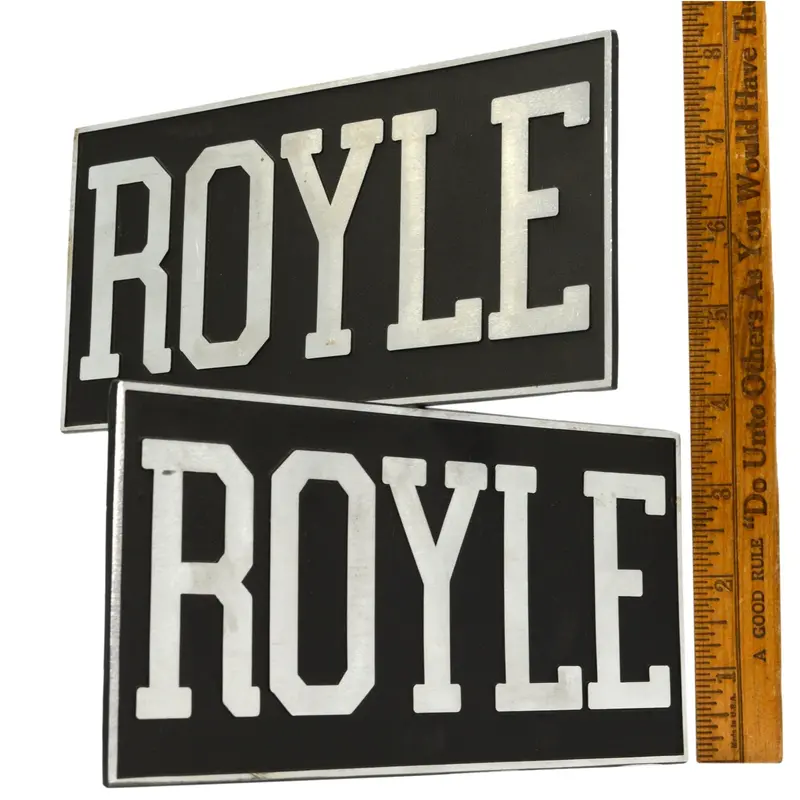 Vintage Royle Machinery Nameplate Set – Two Distinct Logo Tags from Paterson & Oakland, NJ