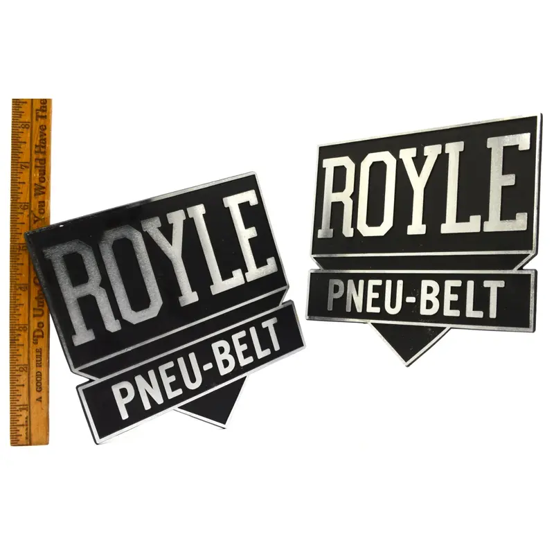Vintage Royle Pneu-Belt Machinist Nameplates – Pair of Paterson/Oakland, NJ Logo Tags