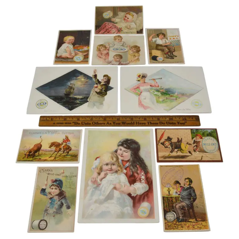 Vintage Sewing Trade Card Bundle — Eleven ‘Clark’s O.N.T. Spool Cotton’ Cards from Mile End