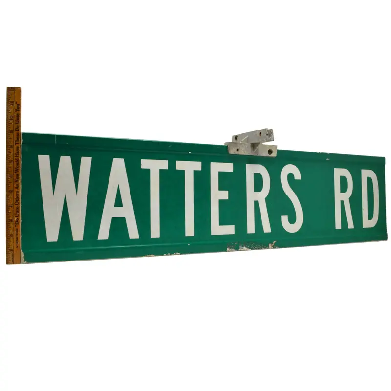 Vintage Steel Street Sign – “WATTERS RD”, Double-Sided, 9″ x 36″, Includes Mounting Hardware
