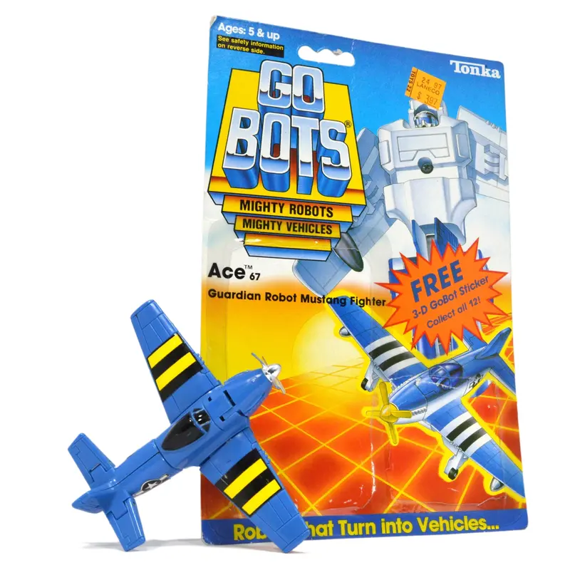 Vintage Tonka Gobots Ace #67 Guardian P-51 Mustang Fighter Jet Robot with Original Cardback