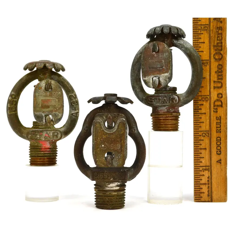 Vintage Upright Brass Sprinkler Heads – Lot of Three, Including Star and Hodgman Brands
