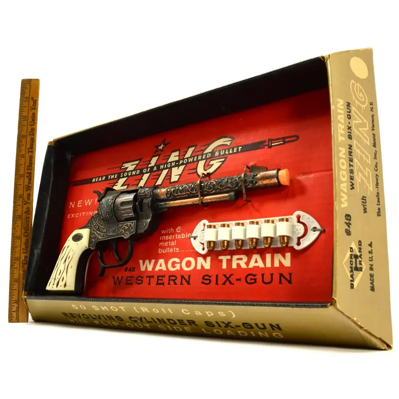 Vintage Western Cap Gun — .44 Caliber Wagon Train Model #48 with Original Box and ZING Sound