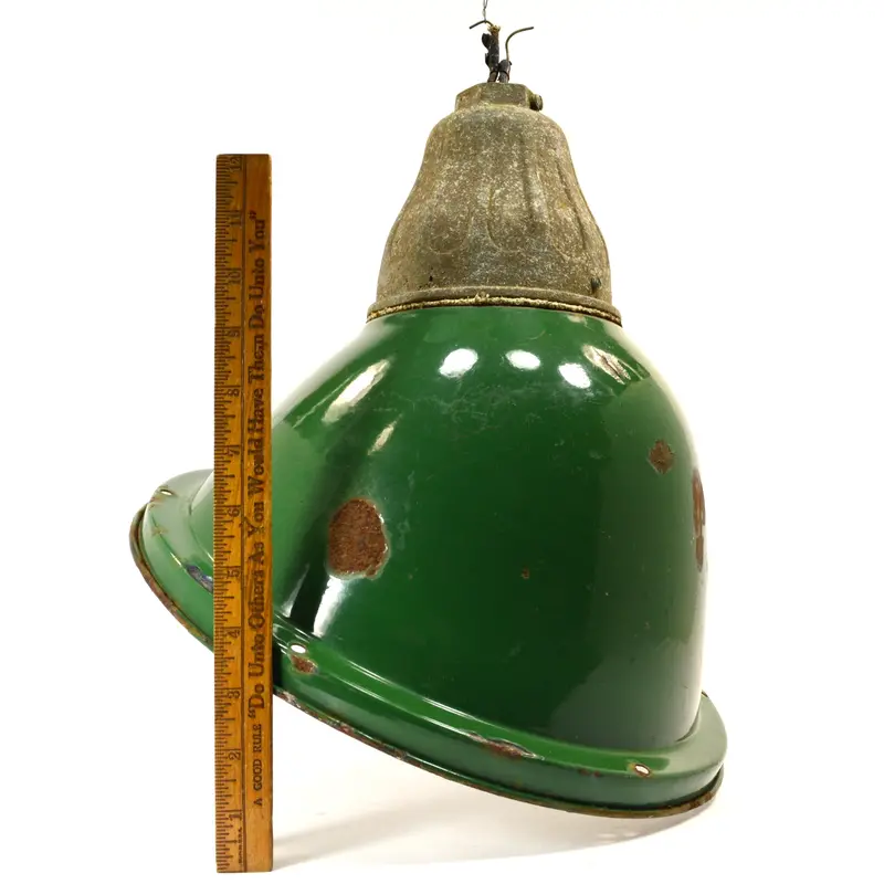 Vintage Wheeler Boston Industrial Lamp – 14″ Green Porcelain Gas Station Light