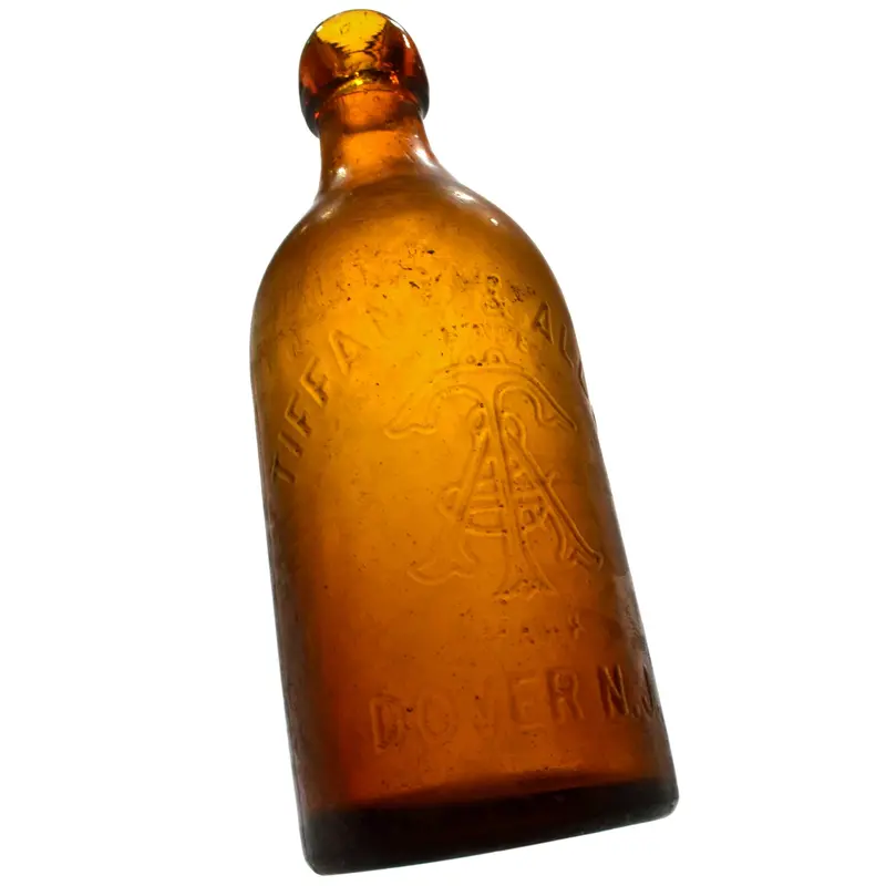Vintage Yellow-Amber Blob Beer Bottle: Tiffany & Allen ‘Golden Lager’ from Dover, NJ