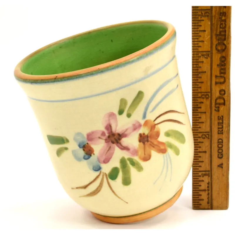 Weller Bonito Cup or Vase – 4″, Hand-Painted Floral Design, Signed “NJ” or “27”