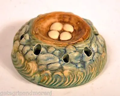 Weller Glendale 6″ Ceramic Nest Bowl – 1920s Bird Egg Display with Water Flower Frog Detail