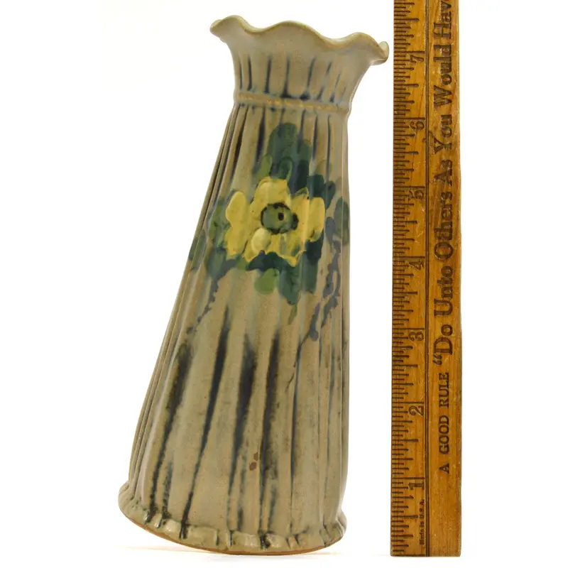 Weller Louella Bud Vase – 6.75″, Yellow Floral Design, Ruffled Rim, Matte Finish