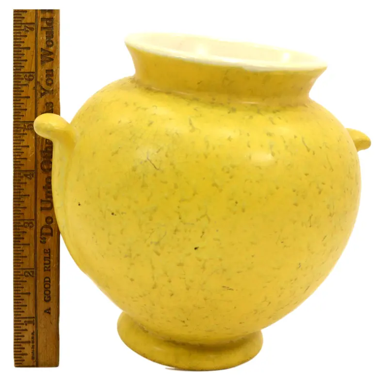 Weller Pottery Ball Vase or Urn – 6.25″, Nub Handles, Rare Yellow Mottled Glaze