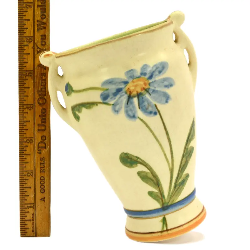 Weller Pottery Bonito Vase – 6″, Blue Floral Motif, Artist-Signed Antique Piece