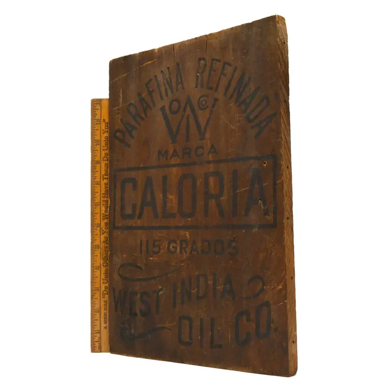 West India Oil Co. Wood Sign – Spanish-Language Parafina Refinada Advertising Piece with Rich Patina