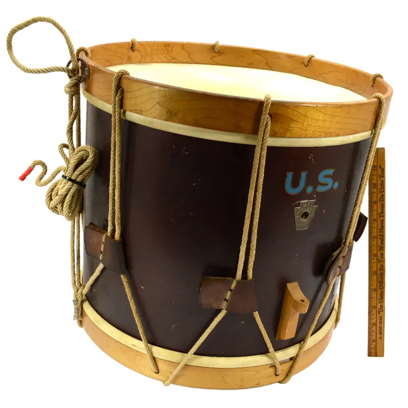 WWII-Era Ludwig Rope-Tension Snare Drum – 15″ Diameter Military Parade Drum, WFL Marked