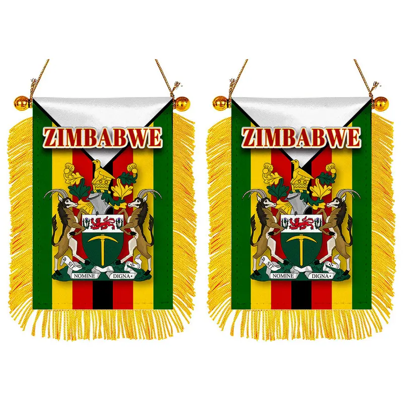 Zimbabwe Mini Car Mirror Flag Set – 2-Pack